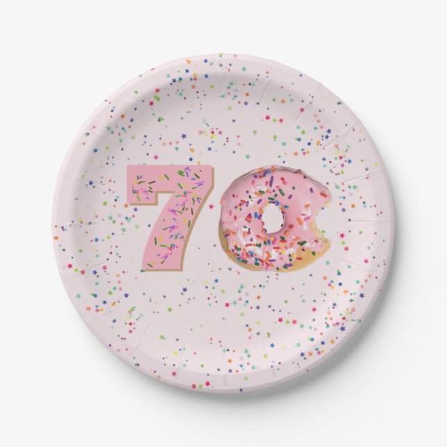 70. Geburtstag rosa Donut Papierplatte Pappteller (Vorderseite)