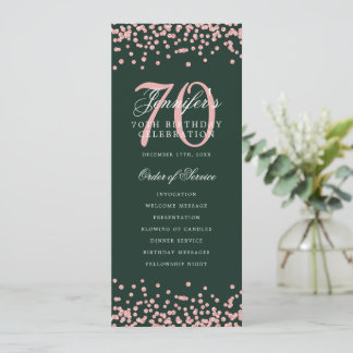 70. Geburtstag Rose Gold Menü Green Einladung