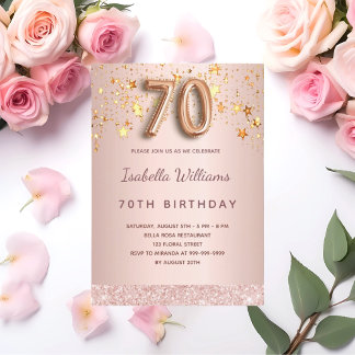 70. Geburtstag Rose Gold Rosa Sterne Ballon Drehbu Einladung