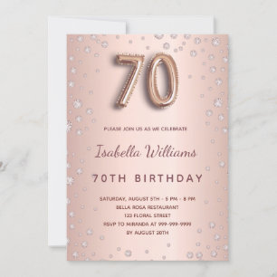 70. Geburtstag Rose Goldblush-Diamanten elegant Einladung