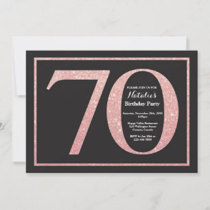 70. Geburtstag Rose Pink Gold Glitzer Chalkboard Einladung