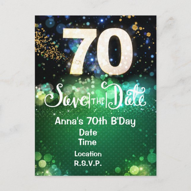 70. Geburtstag Save-the-Date Grün  Postkarte (Vorderseite)