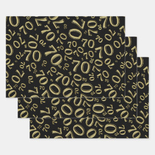 70. Geburtstag Schwarz/Gold Zufallszahl Muster 70 Geschenkpapier Set