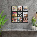 70. Geburtstag Schwarz-Silber-Foto Collage Künstlicher Leinwanddruck<br><div class="desc">Ein einzigartiges Geschenk für einen 70. Geburtstag, das ihr Leben mit einer Collage von 8 eigenen Fotos, Bildern feiert. Personalisieren und fügen Sie ihren Namen und ein Datum. Ein schicker schwarzer Hintergrund. Der Name ist mit einem modernen handgeschriebenen Stil Skript geschrieben, Nummer 70 mit einem Imitat silberne Ballon Stil Schriftart....</div>