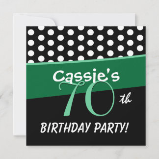 70. Geburtstag Schwarz-weiß Green Polka Dots D413 Einladung