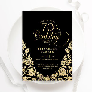 70. Geburtstag Schwarze Rose Einladung