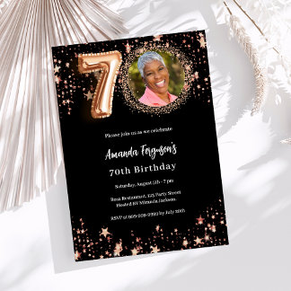 70. Geburtstag schwarze Rose Gold Foto Sterne Luxu Einladung