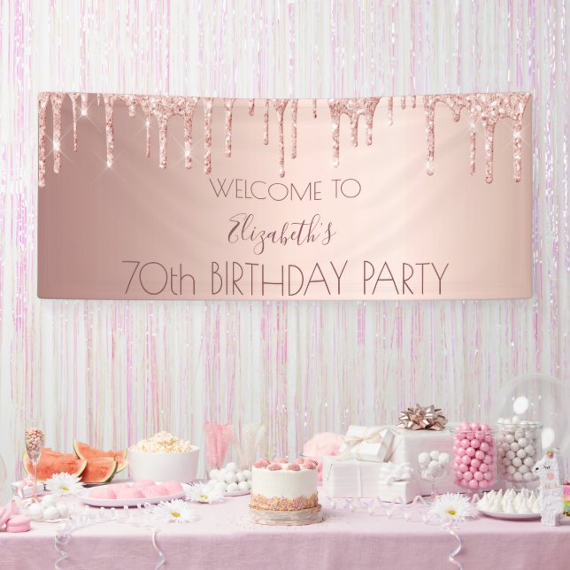 70. Geburtstag Schwarze Rose Goldname Tropfen Banner (Party)