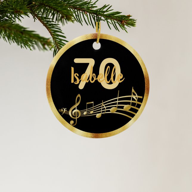 70. Geburtstag schwarzer goldener Musiknoten Keramik Ornament (Von Creator hochgeladen)