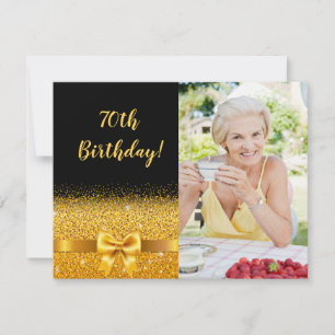 70. Geburtstag Schwarzes Gold Custom Foto elegant Einladung
