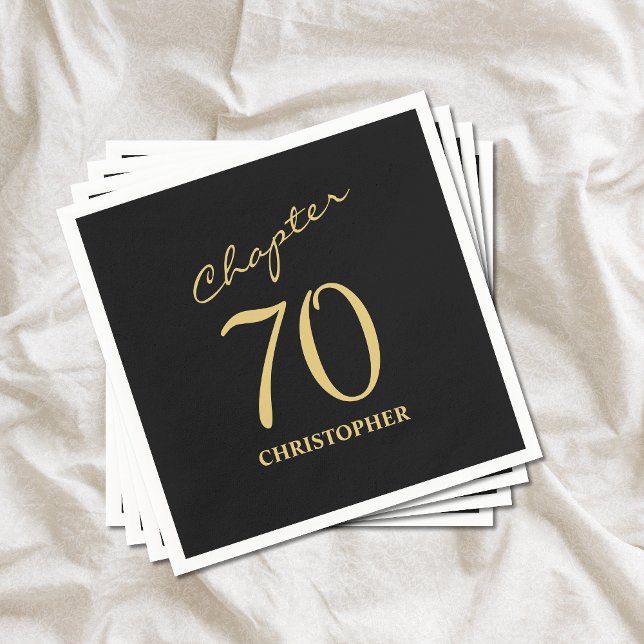 70. Geburtstag Schwarzes Gold Kapitel 70 Serviette (Chapter 70 70th birthday black and gold paper napkins. Easily personalized party supplies.)