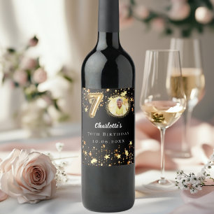 70. Geburtstag Schwarzes Gold Sterne Foto Weinetikett