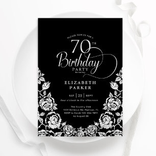 70. Geburtstag Schwarzes Silber Rose Einladung