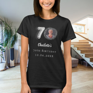 70. Geburtstag schwarzes silbernes Foto T-Shirt