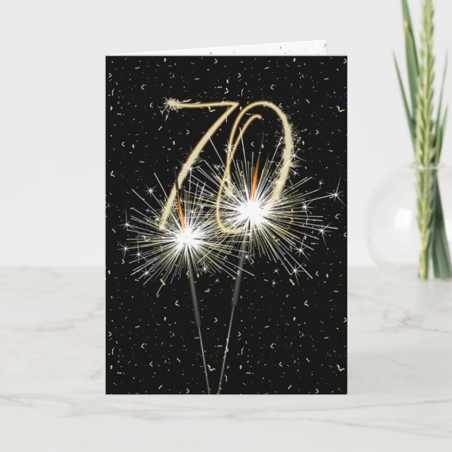 70. Geburtstag Sparkler auf schwarz Karte (Vorderseite)