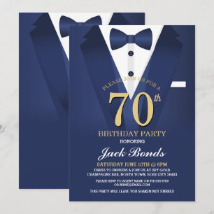 70. Geburtstag Spy Anzug Black Krawatte Navy Einla Einladung