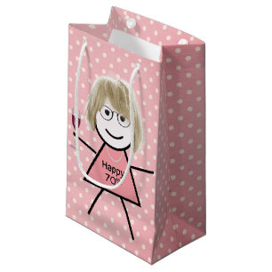 70. Geburtstag Strichfigur-Mädchen auf Polka Dots Kleine Geschenktüte