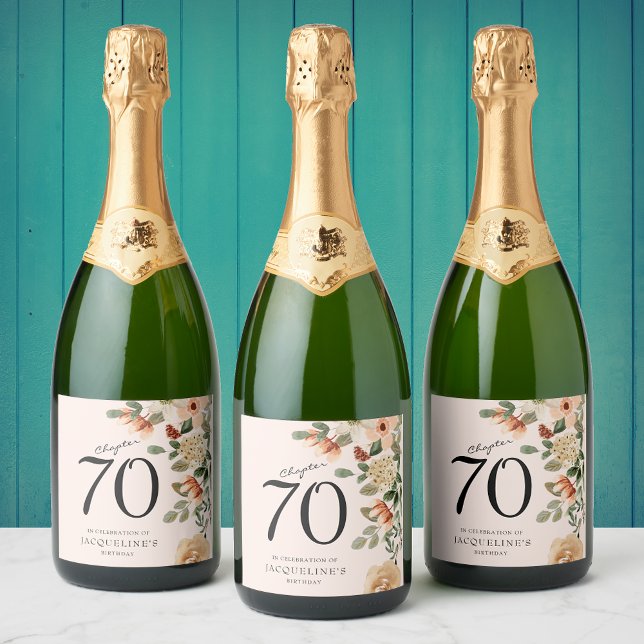 70. Geburtstag Vintag (70th Birthday Vintage Floral Sparkling Wine Label.
Make any sparkling wine bottle special.)