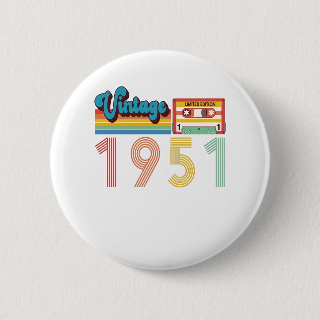 70. Geburtstag Vintag Retro 1951 Kassettenband Button (Vorderseite)