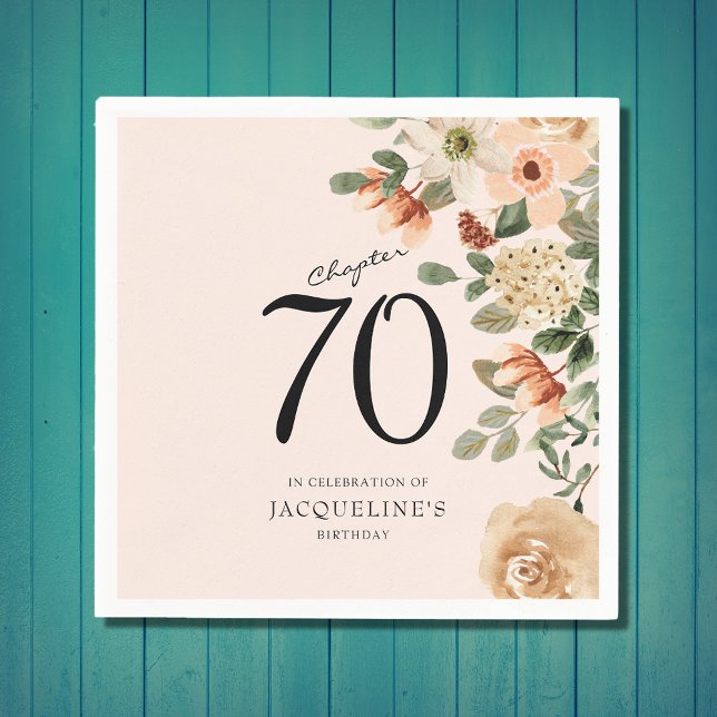 70. Geburtstag Vintag Serviette (Unique 70th birthday celebration paper napkin. Vintage floral design. Easily customised template.)