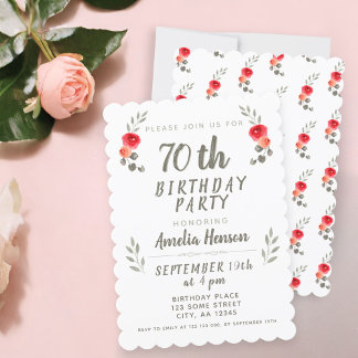 70. Geburtstag Wasserfarben Rose Twig Floral Party Einladung