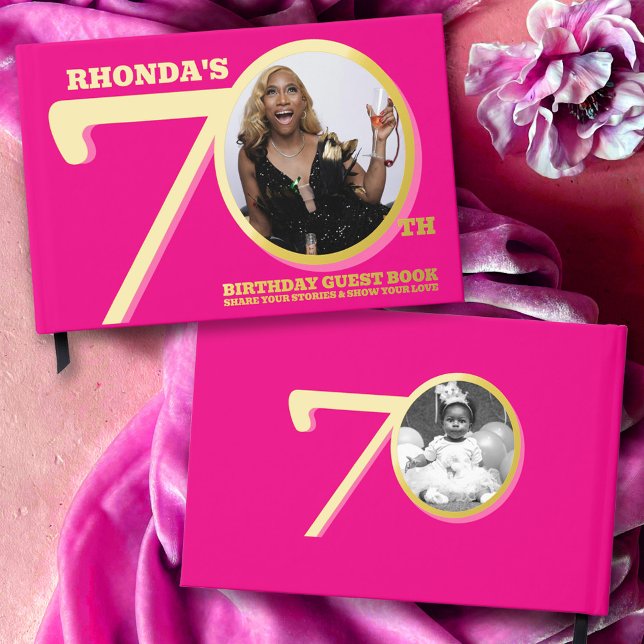 70. Geburtstag zwei Fotos heiß rosa Gold Gästebuch (Von Creator hochgeladen)