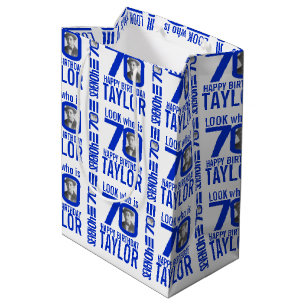 70. Geburtstagsblau aussehen 70 Foto-Name Mittlere Geschenktüte
