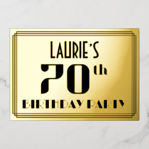 70. Geburtstagsfeier: Art Deco-Look „70“ und Name Folieneinladung