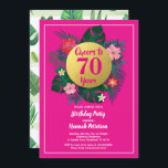 70. Geburtstagsfeier Einladung tropisch rosa<br><div class="desc">JEDES ALTER.Alle Texte sind editierbar. Moderne und schicke,  heiße rosa und goldene tropische Imitation für jedes Ereignis.
Ideal für Feiern im Sommer. Mit tropischen Blätter und Hibiskus Blume. Holen Sie sich diese Einladung und bearbeiten Sie jetzt!</div>
