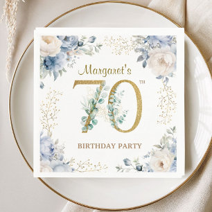 70. Geburtstagsfeier Elegant Staubblau Blumen Serviette