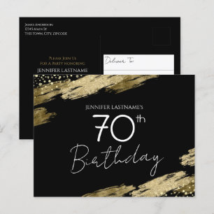 70. Geburtstagsfeier Gold-Schwarze Einladung Postk Postkarte