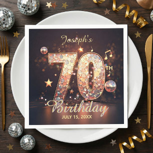 70. Geburtstagsfeier Goldene Disco-Musiknoten Schw Serviette