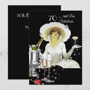 70. Geburtstagsfeier Retro-Diva Art Deco Rot Silbe Einladung