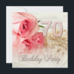 70. Geburtstagsfeier, Rose und Perlen Einladung<br><div class="desc">Ein wunderschönes zartes Bild einer Rose in sanften Rosa Tönen. Im Hintergrund ist eine Perlenkette. Die ganze Wirkung wird durch eine zarte Feder gemildert. Eine schöne 70. Geburtstagsfeier.  Wechseln Sie zu Ihren eigenen Party-Details</div>
