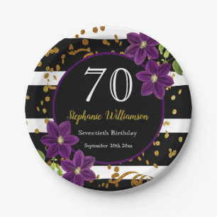 70. Geburtstagsfeier Schwarz und Gold Glitter Pappteller