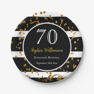 70. Geburtstagsfeier  Schwarz und Gold Glitter Pappteller