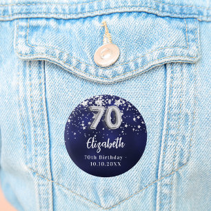 70. Geburtstagsnacht blaue Silberstars Button
