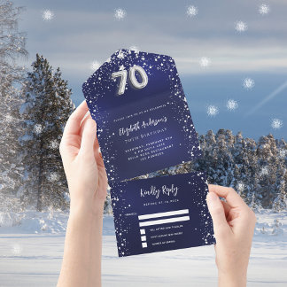 70. Geburtstagsnavy blauen Silberstars uAwg All In One Einladung