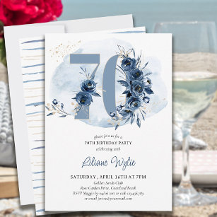 70. Geburtstagspartei Küste Blue Floral Number 70 Einladung