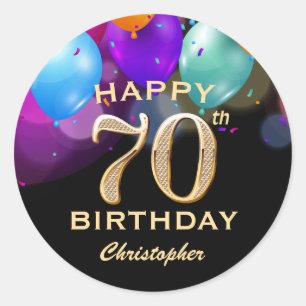 70. Geburtstagsparty Black and Gold Ballons Runder Aufkleber