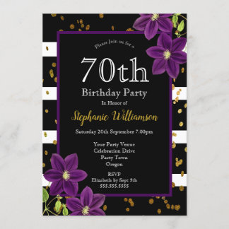 70. Geburtstagsparty| Black and Gold Glitzer Einladung