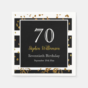 70. Geburtstagsparty Black and Gold Glitzer Serviette