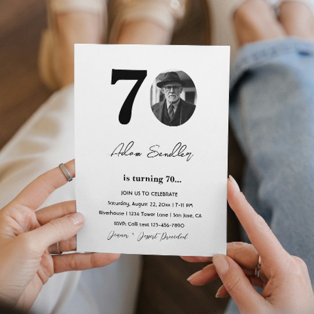 70. Geburtstagsparty Black and White Einladung (Von Creator hochgeladen)