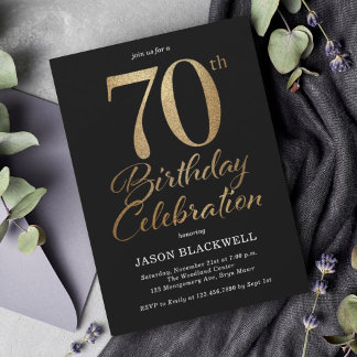 70. Geburtstagsparty Black & Gold Einladung
