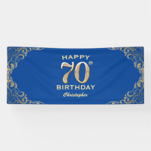 70. Geburtstagsparty Blue and Gold Glitzer Frame Banner