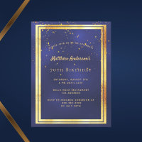70. Geburtstagsparty Blue Gold glänzende Einladung