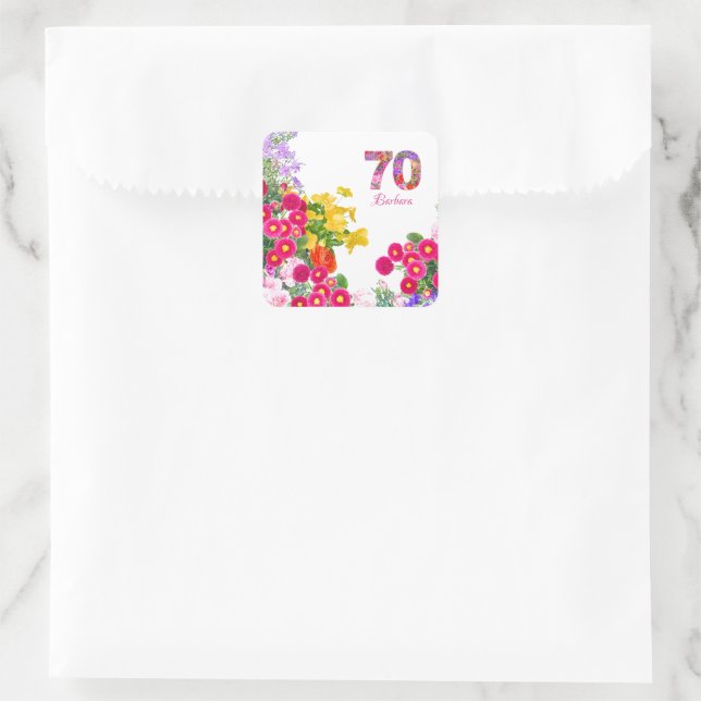 70. Geburtstagsparty Blumenstrauß Blume Quadratischer Aufkleber (Tasche)