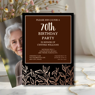 70. Geburtstagsparty Botanisches Elegantes Braun Folieneinladung