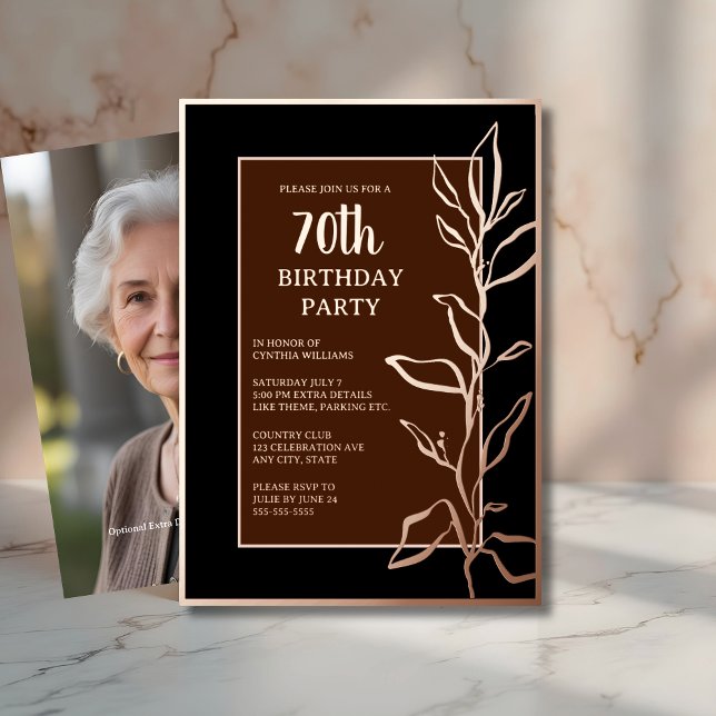 70. Geburtstagsparty Botanisches Elegantes Braun Folieneinladung (Von Creator hochgeladen)