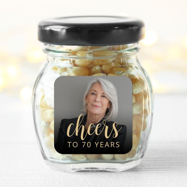 70. Geburtstagsparty Foto Cheers Quadratischer Aufkleber (Von Creator hochgeladen)